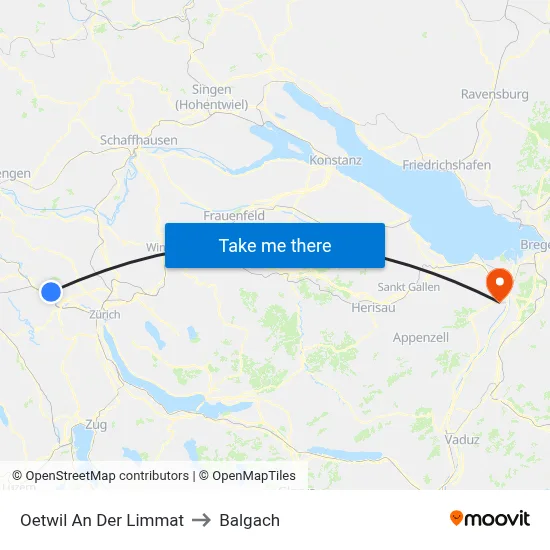 Oetwil An Der Limmat to Balgach map