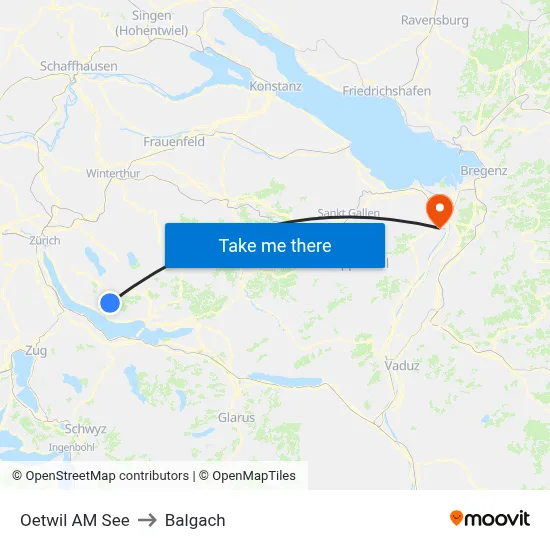 Oetwil AM See to Balgach map