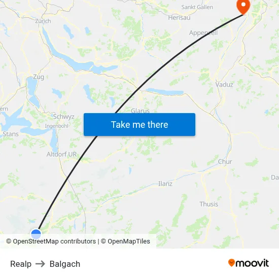 Realp to Balgach map