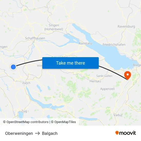 Oberweningen to Balgach map