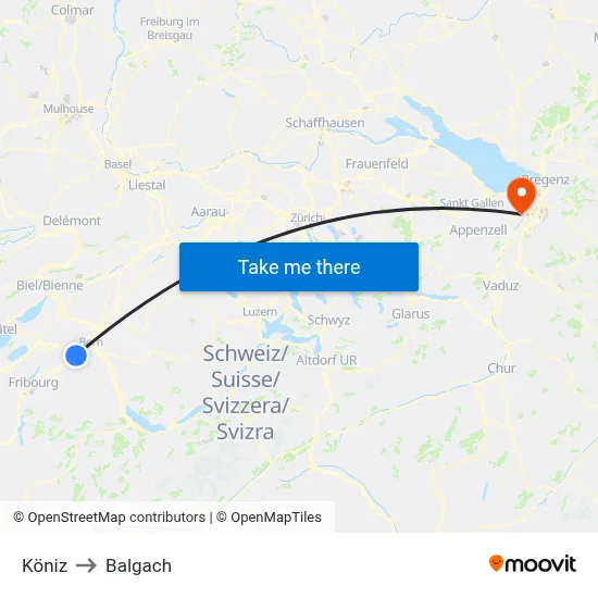 Köniz to Balgach map