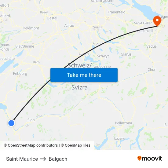 Saint-Maurice to Balgach map