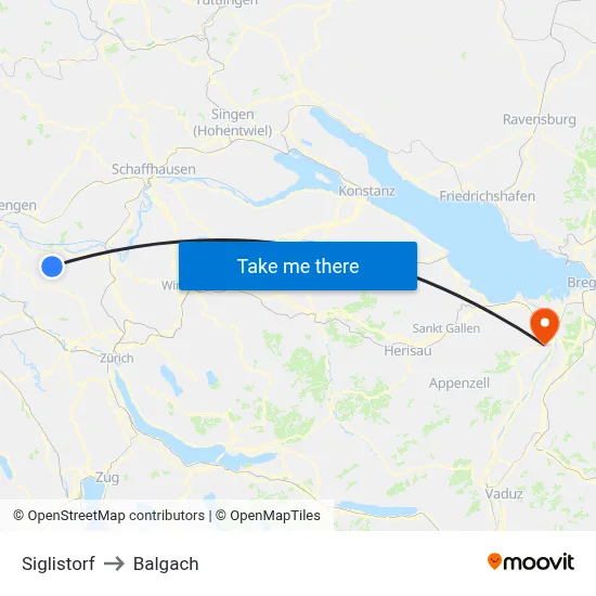 Siglistorf to Balgach map