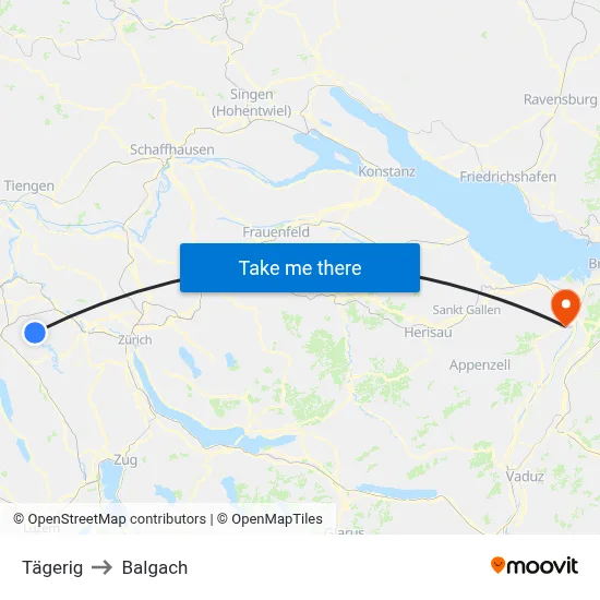 Tägerig to Balgach map