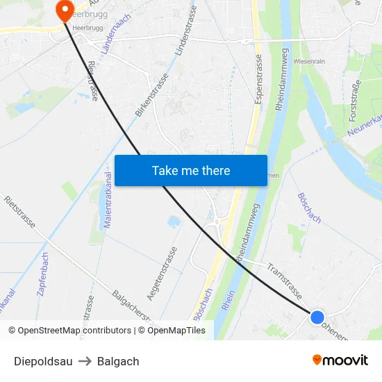 Diepoldsau to Balgach map