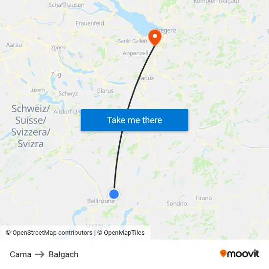 Cama to Balgach map