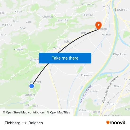 Eichberg to Balgach map