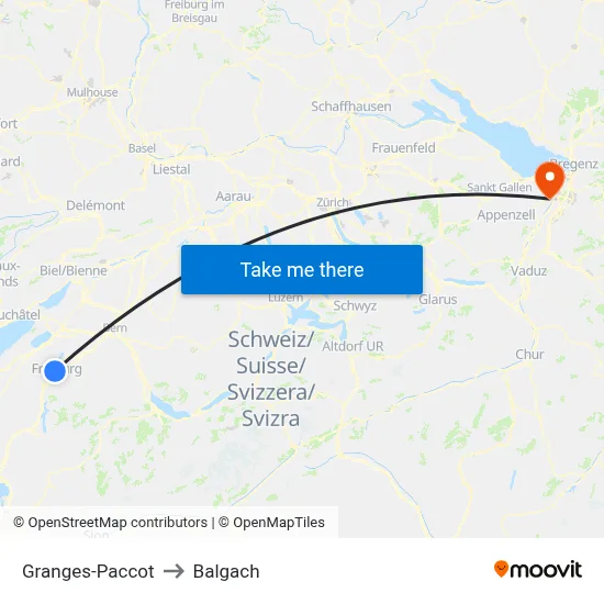 Granges-Paccot to Balgach map