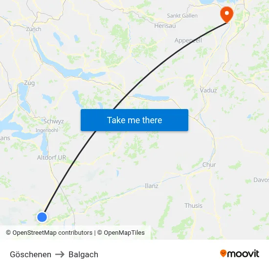 Göschenen to Balgach map