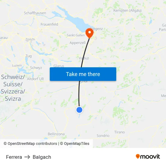 Ferrera to Balgach map