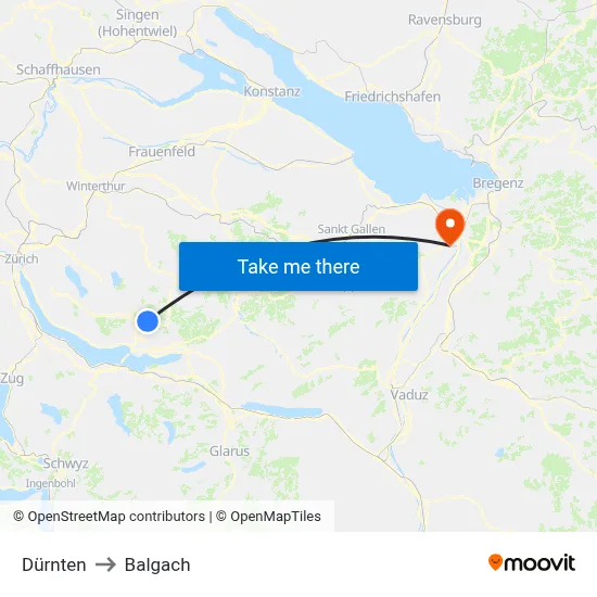 Dürnten to Balgach map