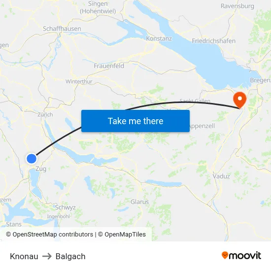 Knonau to Balgach map
