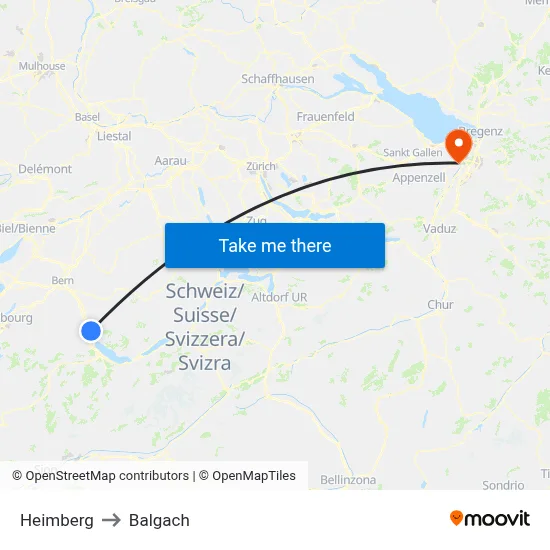 Heimberg to Balgach map
