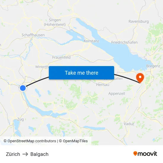 Zürich to Balgach map