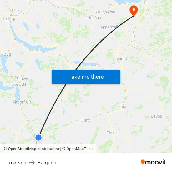 Tujetsch to Balgach map