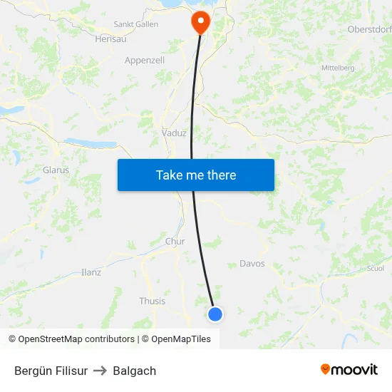 Bergün Filisur to Balgach map