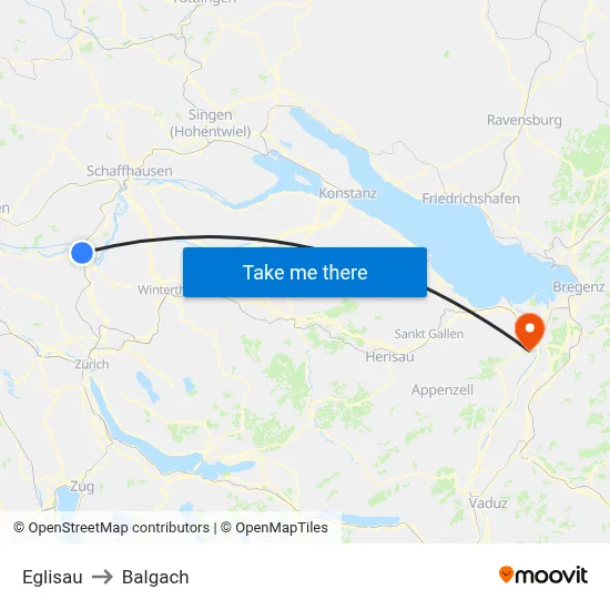 Eglisau to Balgach map