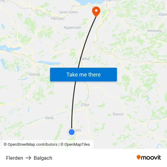 Flerden to Balgach map