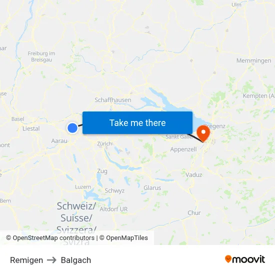 Remigen to Balgach map