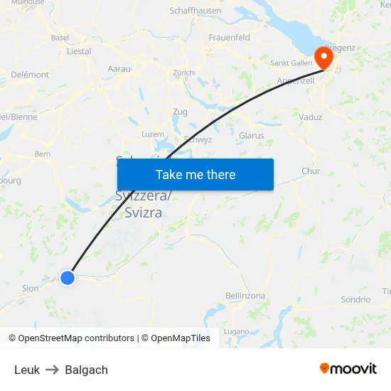Leuk to Balgach map
