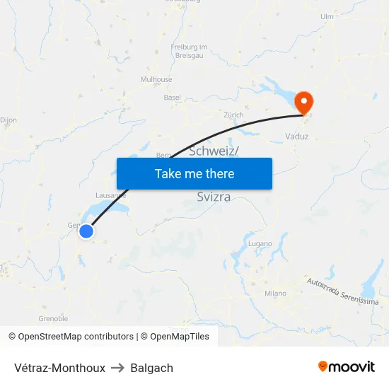 Vétraz-Monthoux to Balgach map