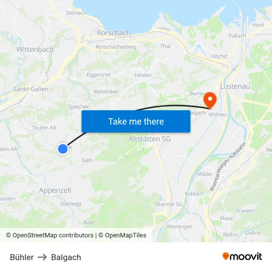 Bühler to Balgach map