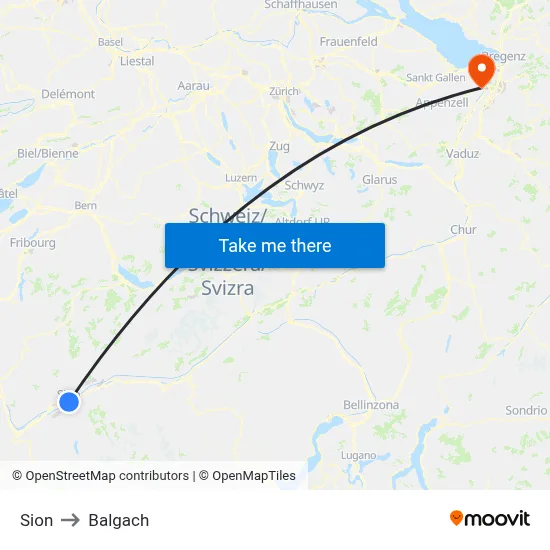 Sion to Balgach map