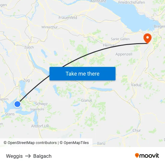 Weggis to Balgach map
