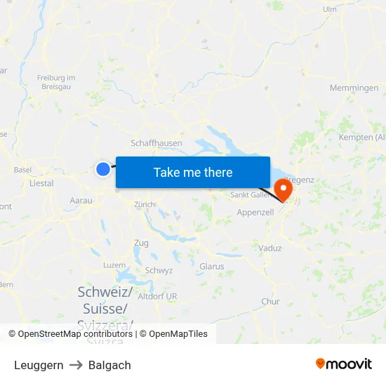 Leuggern to Balgach map