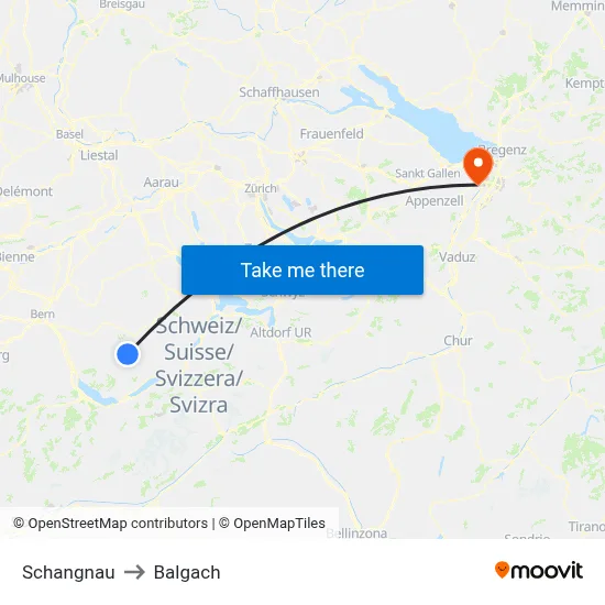 Schangnau to Balgach map