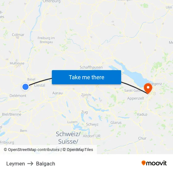 Leymen to Balgach map