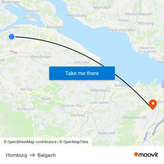Homburg to Balgach map