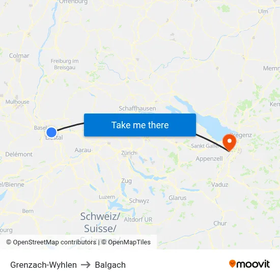 Grenzach-Wyhlen to Balgach map
