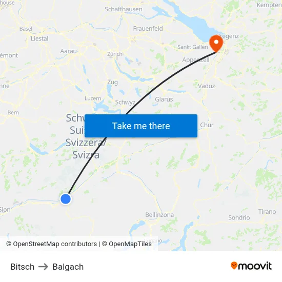 Bitsch to Balgach map