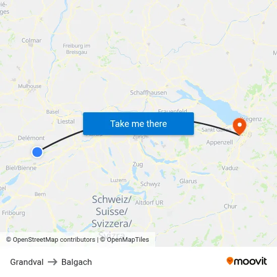 Grandval to Balgach map