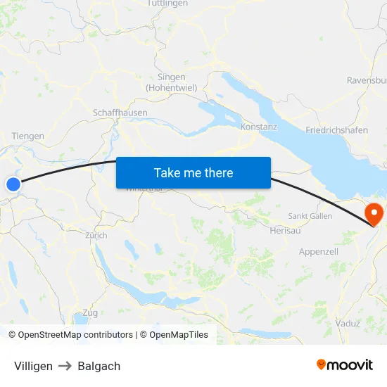 Villigen to Balgach map