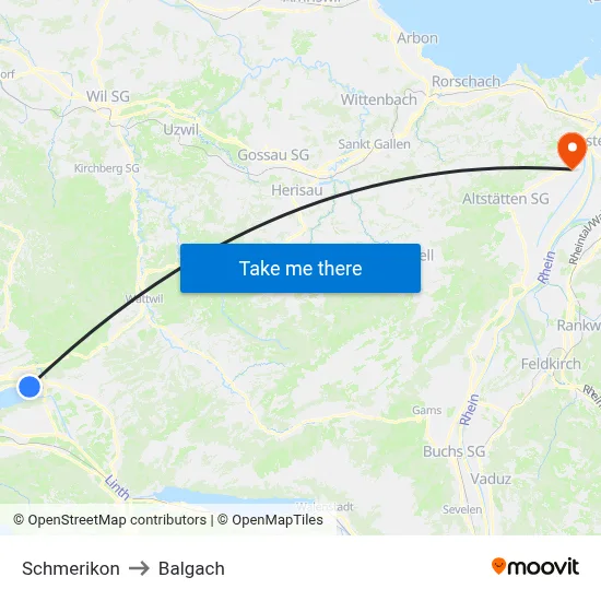 Schmerikon to Balgach map