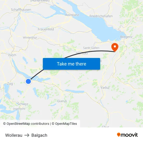 Wollerau to Balgach map