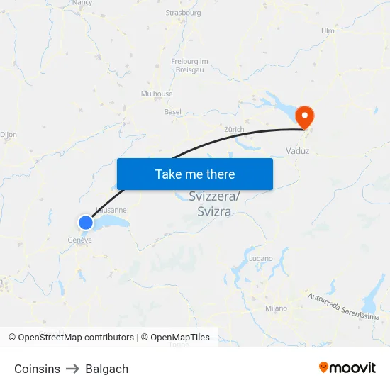 Coinsins to Balgach map