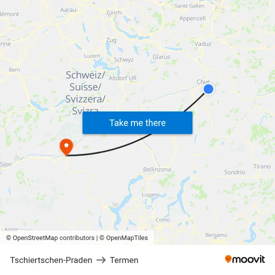 Tschiertschen-Praden to Termen map