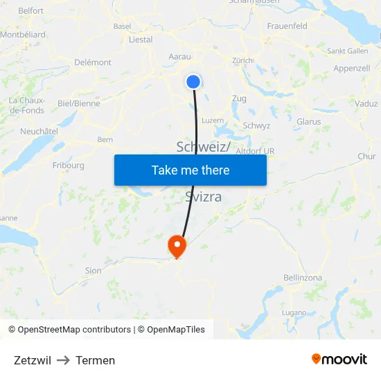 Zetzwil to Termen map