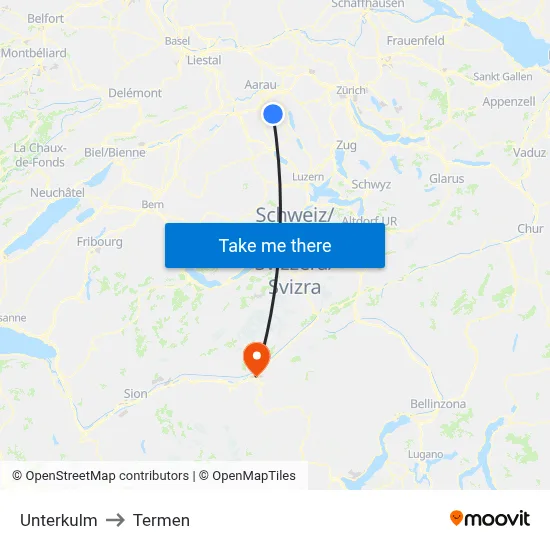 Unterkulm to Termen map