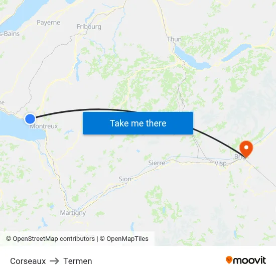 Corseaux to Termen map