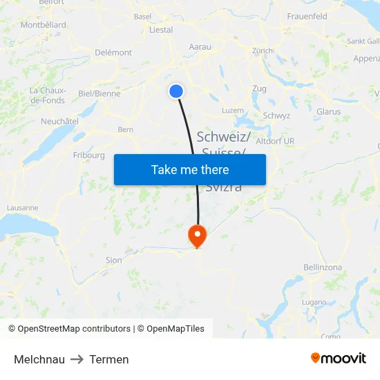 Melchnau to Termen map