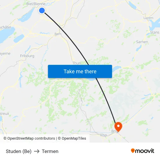 Studen (Be) to Termen map
