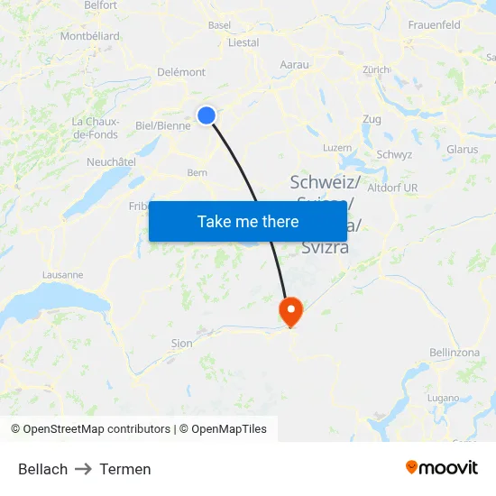 Bellach to Termen map