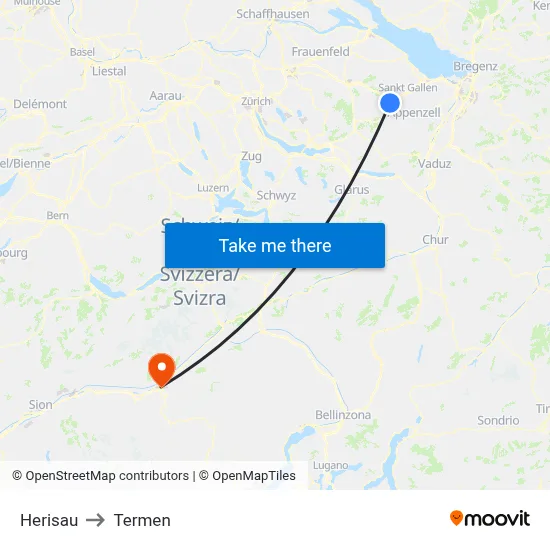 Herisau to Termen map