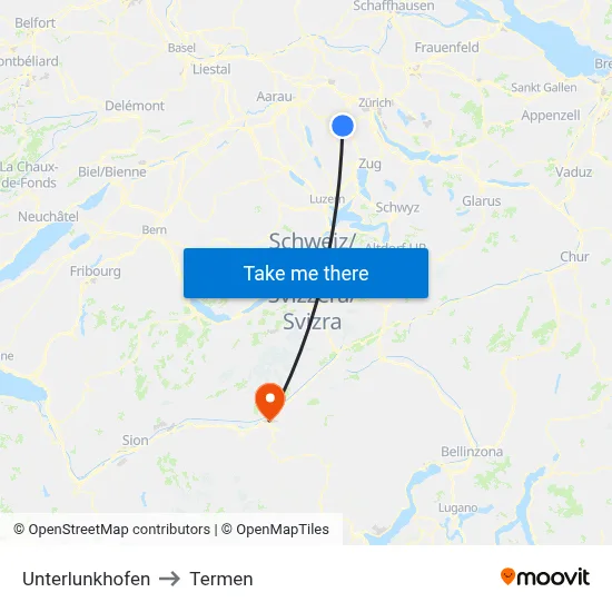 Unterlunkhofen to Termen map