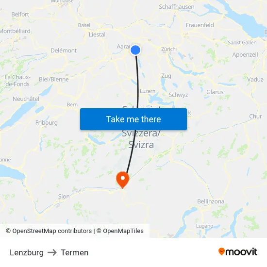 Lenzburg to Termen map
