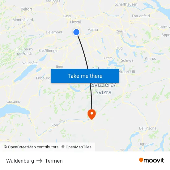 Waldenburg to Termen map